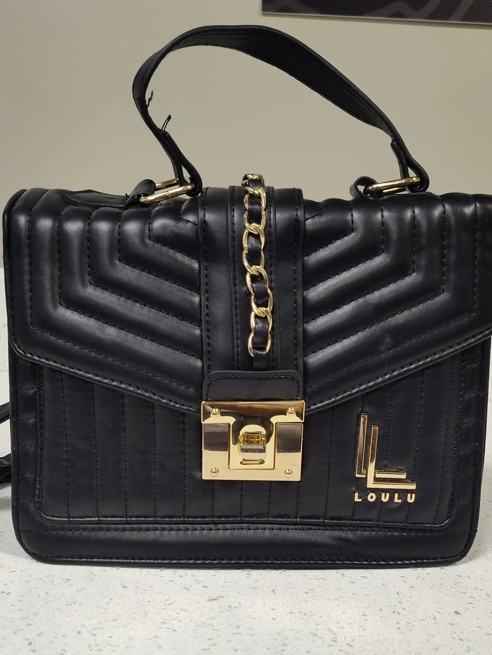 Loulu Black Quilted Top-Handle Satchel Bag